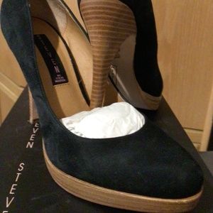 Steve Madden Black Suede Pumps with Wood Heel and Platform